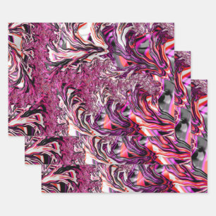 Trippy Vibrant Psychedelic Funky Fractal Art Wrapping Paper Sheets