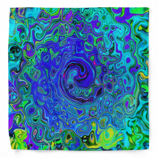 Trippy Violet Blue Abstract Retro Liquid Swirl Bandana (Front)
