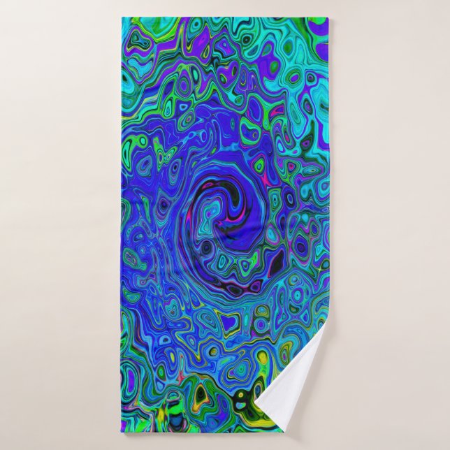 Trippy Violet Blue Abstract Retro Liquid Swirl Bath Towel (Bath Towel)