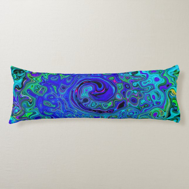 Trippy Violet Blue Abstract Retro Liquid Swirl Body Pillow (Front)