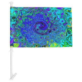 Trippy Violet Blue Abstract Retro Liquid Swirl Car Flag