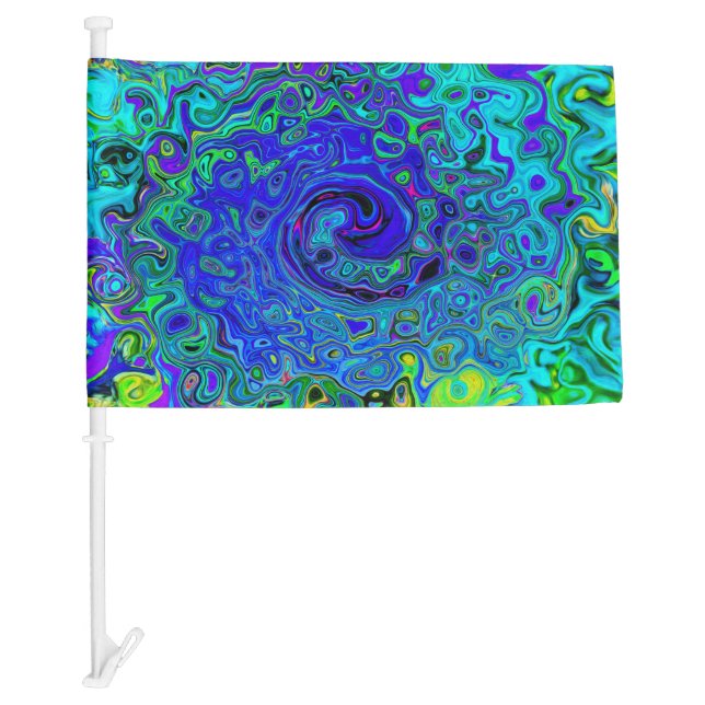 Trippy Violet Blue Abstract Retro Liquid Swirl Car Flag (Front)