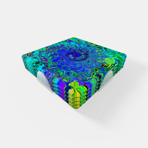 Trippy Violet Blue Abstract Retro Liquid Swirl Coaster Set