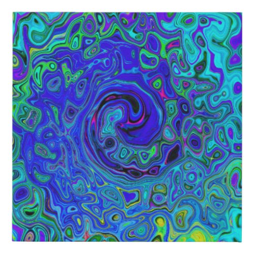 Trippy Violet Blue Abstract Retro Liquid Swirl Faux Canvas Print
