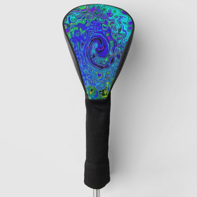 Trippy Violet Blue Abstract Retro Liquid Swirl Golf Head Cover (Front)