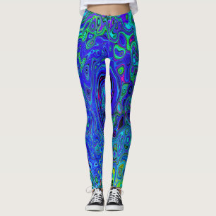 Trippy Violet Blue Abstract Retro Liquid Swirl Leggings