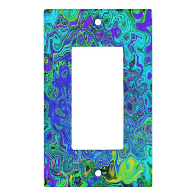 Trippy Violet Blue Abstract Retro Liquid Swirl Light Switch Cover (Front)