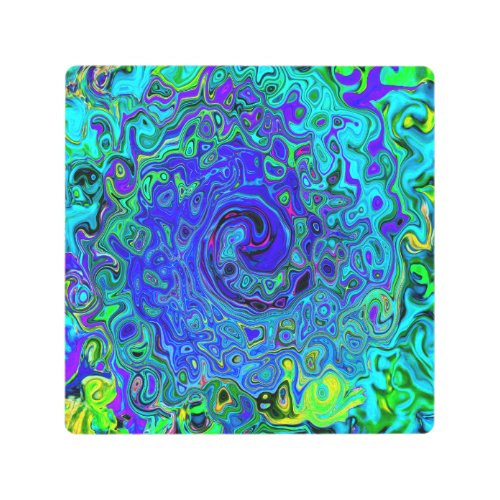 Trippy Violet Blue Abstract Retro Liquid Swirl Metal Print