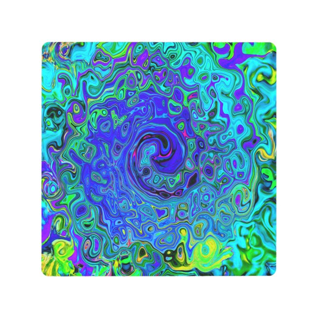 Trippy Violet Blue Abstract Retro Liquid Swirl Metal Print (Front)