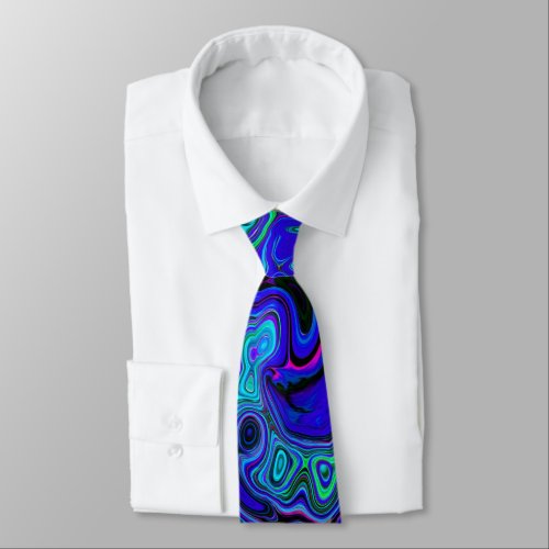 Trippy Violet Blue Abstract Retro Liquid Swirl Neck Tie