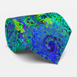 Trippy Violet Blue Abstract Retro Liquid Swirl Neck Tie