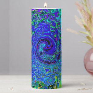 Trippy Violet Blue Abstract Retro Liquid Swirl Pillar Candle