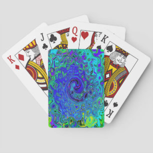 Trippy Violet Blue Abstract Retro Liquid Swirl Poker Cards