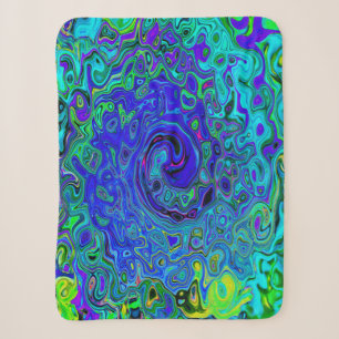 Trippy Violet Blue Abstract Retro Liquid Swirl Sherpa Blanket