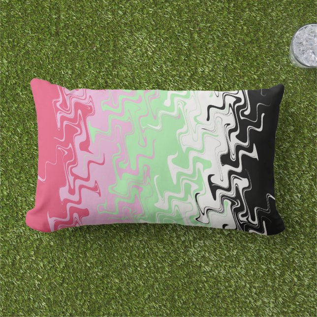 Trippy Wavy Abstract Recipromantic Pride Flag Lumbar Pillow (Grass)
