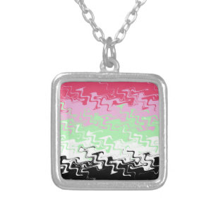 Trippy Wavy Abstract Recipromantic Pride Flag Silver Plated Necklace