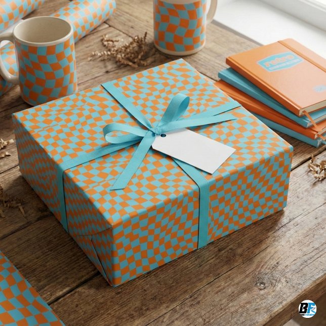 Trippy Wavy Checks | Funky 70s Optical Illusion Gi Wrapping Paper (Creator Uploaded)