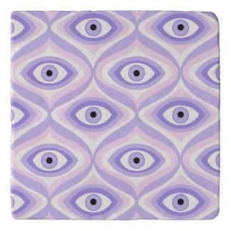 Trippy Weird Eye Pattern - Pastel Purple and Pink Trivet
