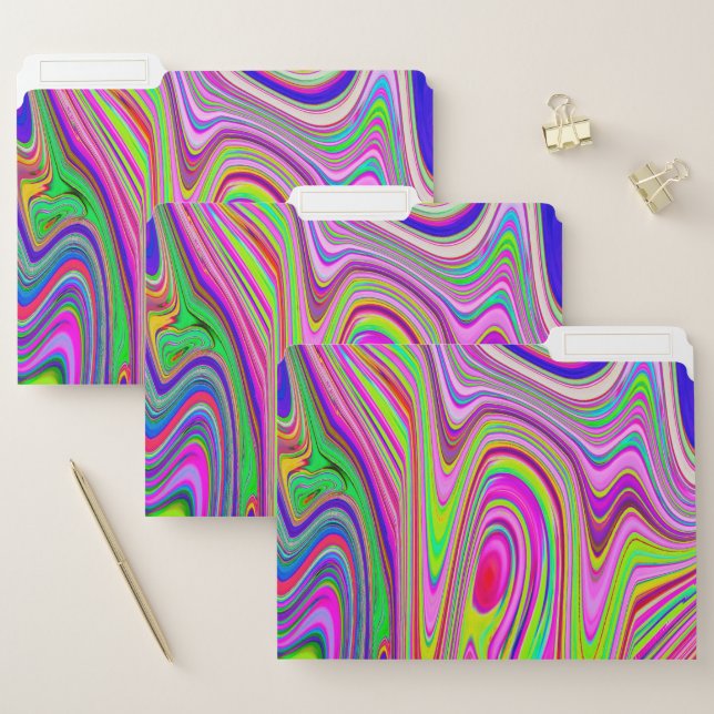 Trippy Yellow and Pink Abstract Groovy Retro Art File Folder (Set)