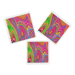 Trippy Yellow, Red and Blue Abstract Groovy Art Acrylic Tray