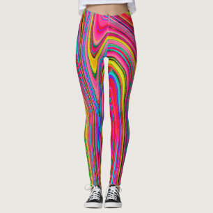 Trippy Yellow, Red and Blue Abstract Groovy Art Leggings