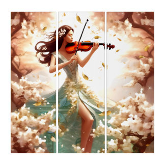 Triptic Acrylic Painting - Female Violonist Triptych