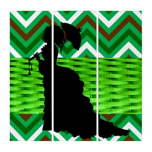 Triptych African Woman Chevron Green