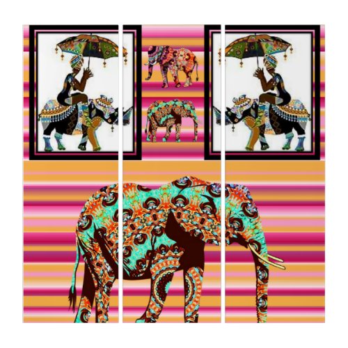 Triptych African Women Elephant Stripe