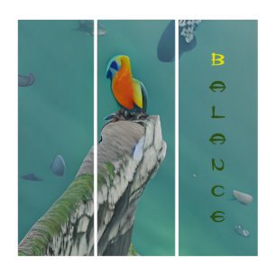Triptych Balance! Sea Parrot & Fishes Abstract Art