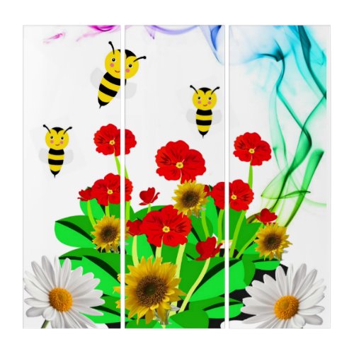 Triptych Bumblebee White Daisy Sunflower