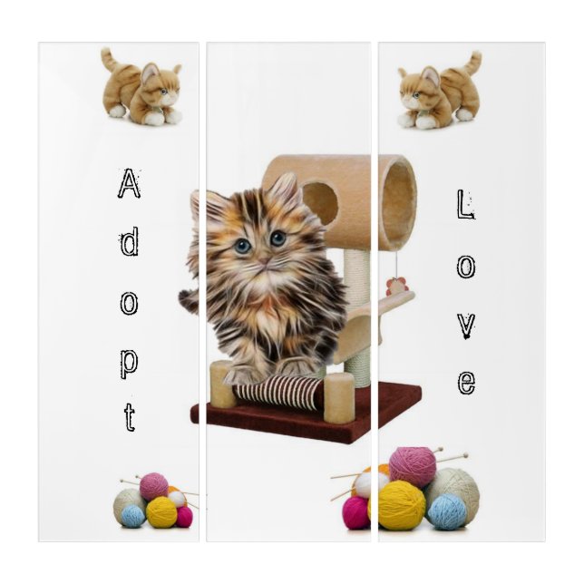 Triptych Cat Kitten Adopt Love Condo (Front)