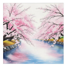 Triptych"Cherry Blossom Serenity: A Path to Peacef