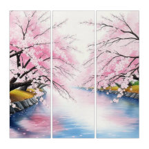 Triptych"Cherry Blossom Serenity: A Path to Peacef