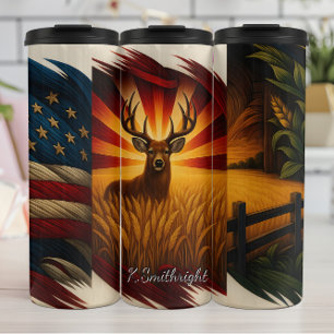 Triptych Deer American Flag Farm Thermal Tumbler