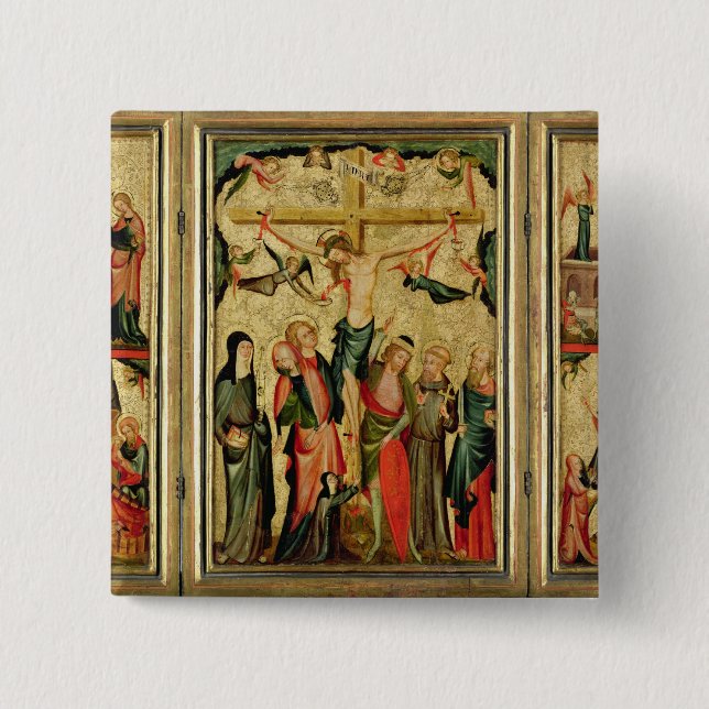 Triptych depicting the Crucifixion of Christ Pinback Button (Front)