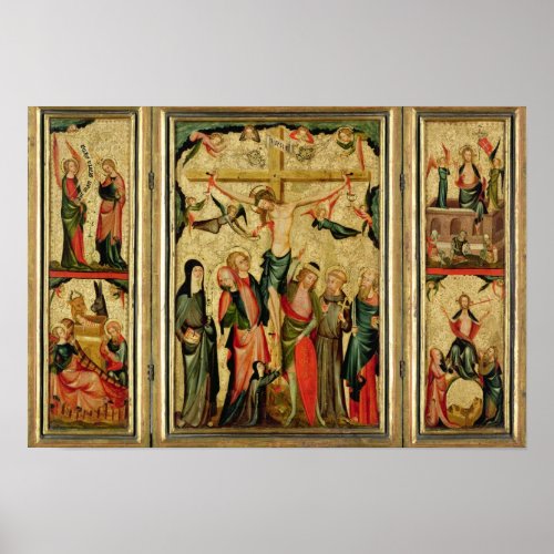 Triptych depicting the Crucifixion of Christ Poster