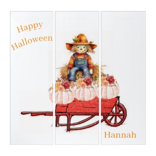 Triptych Happy Halloween Scarecrow Pumpkin