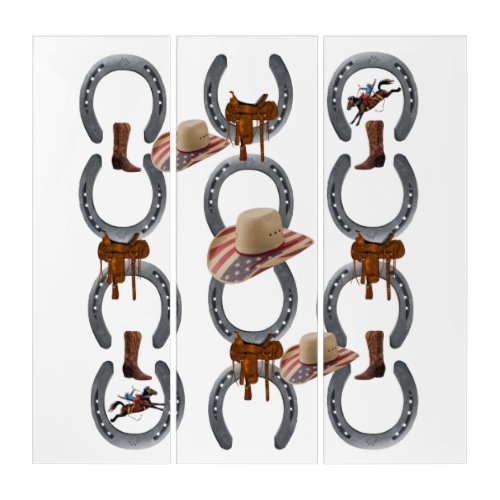 Triptych Horses Saddle Cowboy Hats