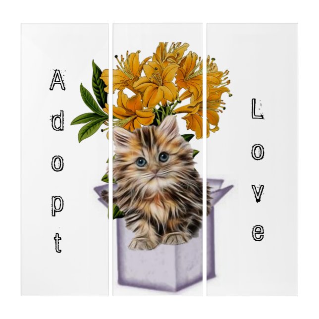 Triptych Kitten Cat Adopt Love (Front)