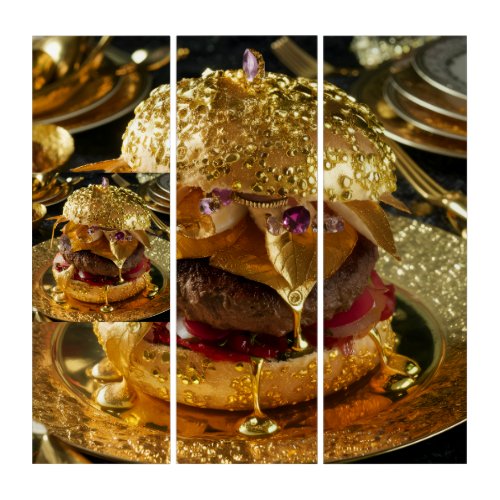 Triptych\Luxury Golden Gourmet Burger\Elegant Food Triptych