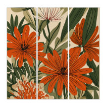 Triptych Modern Botanical Floral Panel Wall Art |
