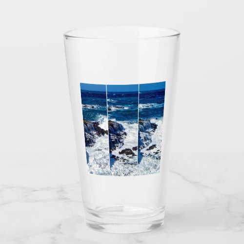 Triptych Of Crashing Waves On Rocks Glass