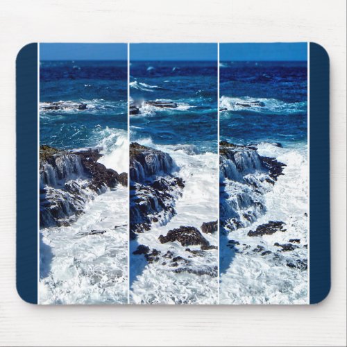 Triptych Of Crashing Waves On Rocks Mouse Pad