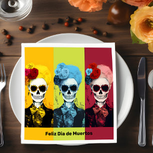 Triptych of Dia de Muertos Calavera Catrina Napkins