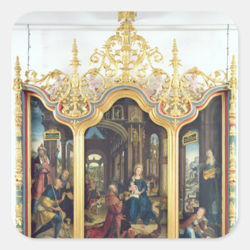 Triptych of the Adoration of the Infant Christ Square Sticker