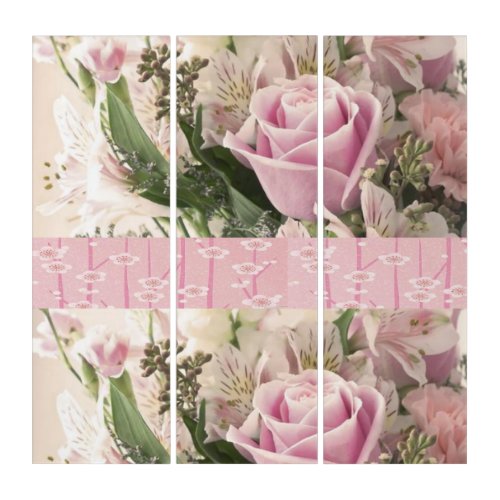 Triptych Pink Roses Floral