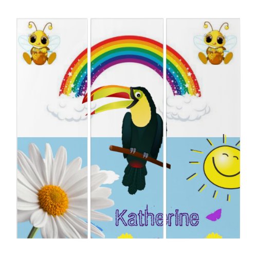 Triptych Rainbow Parrot Honeybee Daisy Floral