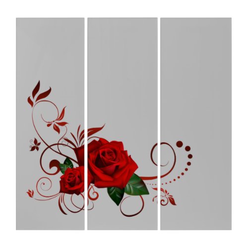 Triptych Red Rose Floral