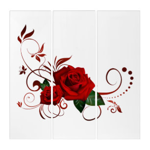 Triptych Red Rose Floral
