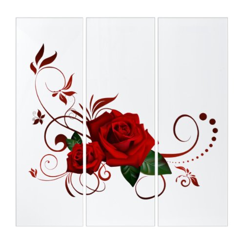 Triptych Red Rose Floral